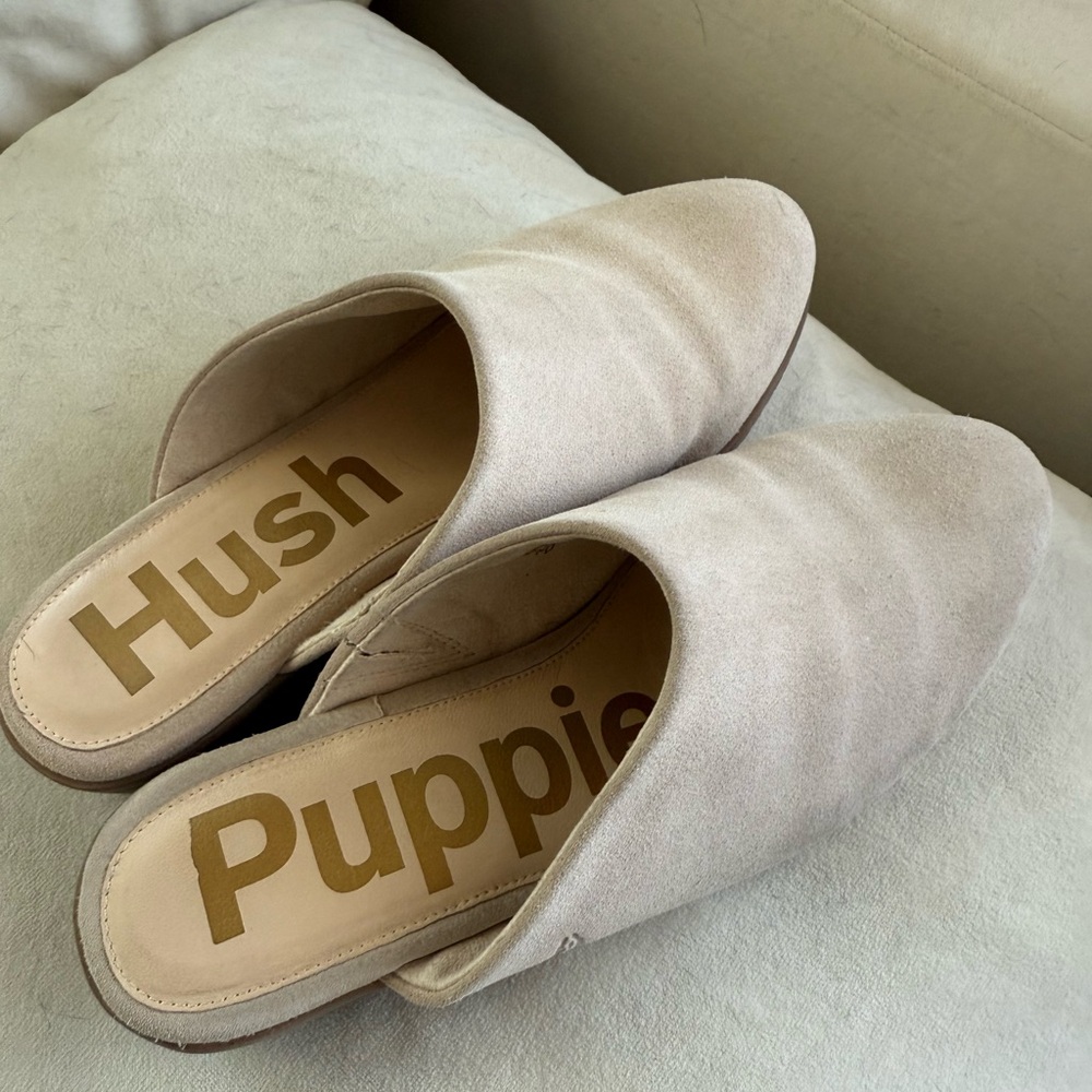 Hush Puppies Bone Suede Low Heeled Mules